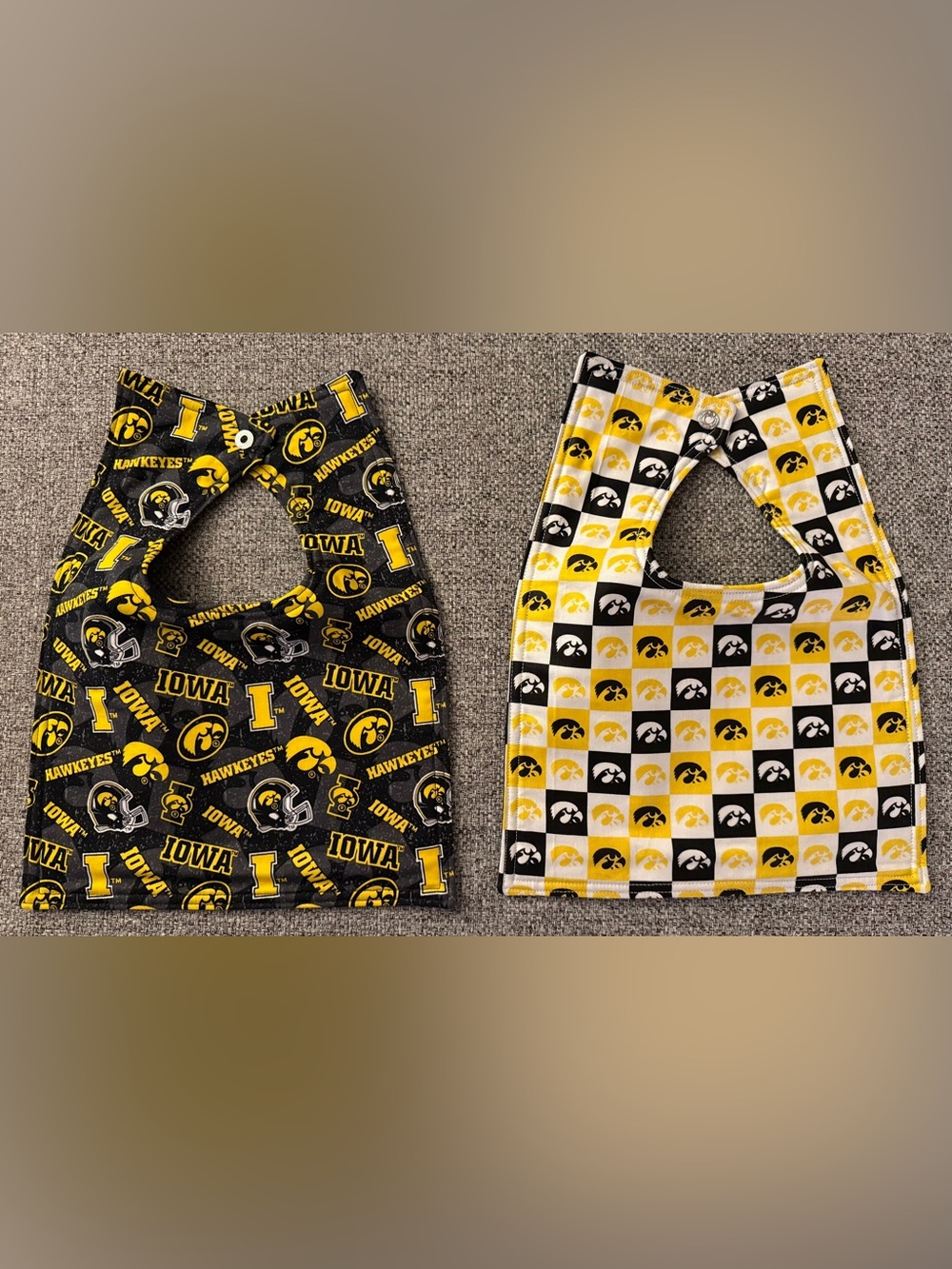 Set of 2 NEW hand-sewn bibs - Iowa Hawkeyes